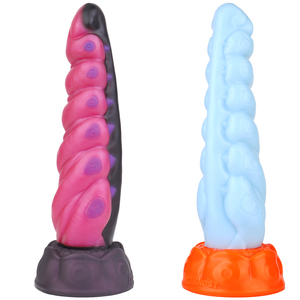 Dildo de Silicona Elkkost con Diseño en Espiral, Base Rosa, Negra, Azul y Naranja, Estimulador Anal Suave para Mujeres - Product Image 1