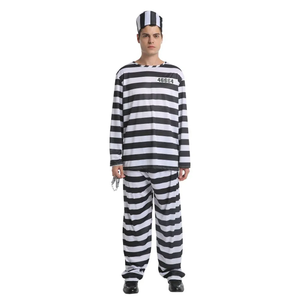 DIXU Adult Men's Prisoner Costumes Halloween Party Fancy Dress Cosplay Prisoner Costume