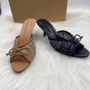 Sandales à talons pour femmes, mules sexy à bout ouvert et nœud papillon, sandales à talons de qualité pour femmes - Product Image 1