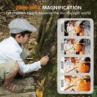 Kids Portable Auto Focus Digital Microscope, 200X-500X Magnification, 2.0" HD IPS Screen, Rechargeable Handheld Microscope