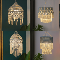 Lampe macramé en corde de coton naturel tissé à la main Style Boho abat-jour à glands pour suspension au plafond, décoration de la maison