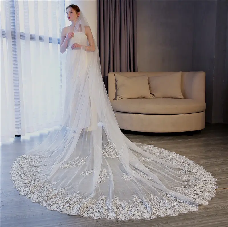 Nuovo 3M Elegante Del Merletto Egde Accessori Da Sposa Morbido Da Sposa Lunghi Veli da sposa