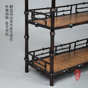 Lacquered Bamboo Bookshelf Vertical Shelf Antique Display Rack Chinese Style Study Living Room Multi Function Storage Cabinet - Product Image 4