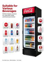 Réfrigérateur commercial vertical 300L avec porte vitrée, ventilateur et éclairage LED pour supermarché et magasin de détail