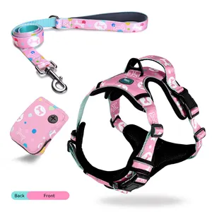 Fashion designer custom no pull dog harness set neoprene dog poop bag holder Pet strap reflective personalized spike dog harness