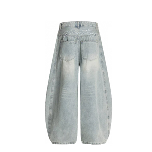 Quần kiểu Mỹ cổ điển, thiết kế thời thượng, chất liệu denim cũ nhuộm bùn, dáng rộng thùng thình, ống rộng, giặt mài, dành cho nam nữ - Product Image 1