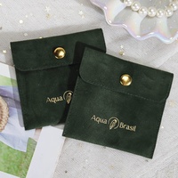 Pochette à bijoux en daim avec logo personnalisé imprimé, bouton pression, mini sac de rangement de luxe pour boucles d'oreilles, bagues et colliers en velours