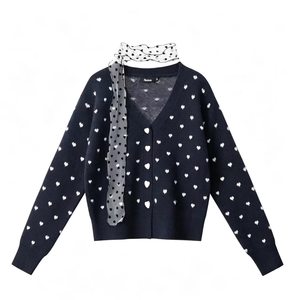 <span class=keywords><strong>Cardigan</strong></span> Lavorato a Maglia da <span class=keywords><strong>Donna</strong></span> <span class=keywords><strong>Grigio</strong></span> Vintage a Pois a Maniche Lunghe - Maglione Casual Versatile con Collo Rotondo per Signore - Product Image 3