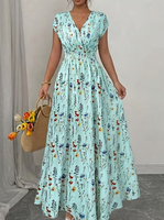 Robe Confortable Grande Taille Moulante pour Femme, Élégante et Douce, Col en V, Taille Cintrée Élastique, Imprimé Floral Frais, Nouvelle Collection