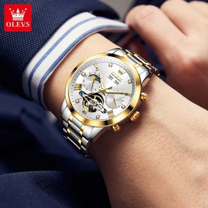 Envío Directo de Reloj de Lujo para Hombre, Nuevo, con Fase Lunar, Diseño de Rueda Volante Hueca, Mecánico Automático Exclusivo, Acero Inoxidable, Resistente al Agua 3BAR - Product Image 6