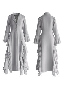 Robe Abaya Modeste Gris Clair avec Volants et Manches Cloche Style Blazer – Vêtement Islamique Élégant pour Fêtes et Ramadan - Product Image 4