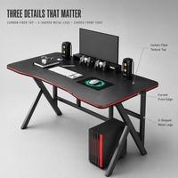 Bureau de jeu Esports avec surface en fibre de carbone, table d'ordinateur avec pieds en métal en forme de X, plateau incurvé pour les joueurs professionnels et les configurations de streaming