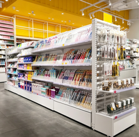 Étagère de présentation pour magasin, en métal et bois légers, avec séparateurs et tiroirs en acrylique, pour les papeteries