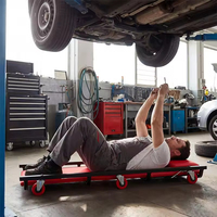 Chariot d'atelier robuste à roulettes avec dossier et appui-tête réglables, six roulettes pivotantes pour garage, bricolage et réparation automobile