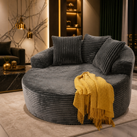 Canapé rond surdimensionné compressé, fauteuil moelleux en velours côtelé, sans assemblage, compressé sous vide, gain de place