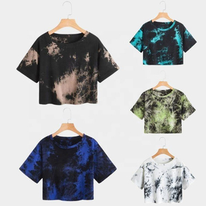 カスタムブランクカジュアルカスタムファッションドロップショルダークロップトップス女性用コットンクロップドトップTシャツ無地染め女性用Tシャツ - Product Image 6