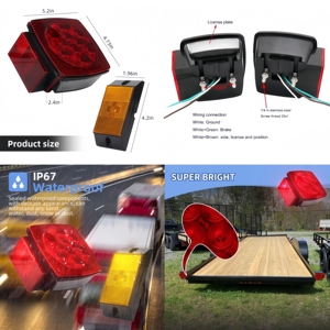 Kit d'éclairage LED submersible carré rouge 12V pour <span class=keywords><strong>remorque</strong></span>, homologué DOT/SAE, étanche IP67, <span class=keywords><strong>feux</strong></span> arrière, de frein et de clignotants pour <span class=keywords><strong>bateau</strong></span>, camping-car et <span class=keywords><strong>remorque</strong></span> utilitaire - Product Image 2