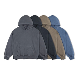 Sweat-shirt à capuche KingSen en molleton épais, coton et polyester, délavé, coupe ample et décontractée pour homme - Product Image 2