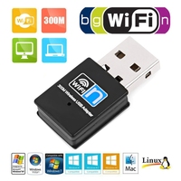Controlador gratuito 2,4 GHz USB Dongle 300Mbps Adaptador Wi-Fi, Mini tarjeta de red inalámbrica USB para Wins Vista/XP/2000/7/8/10, Linux