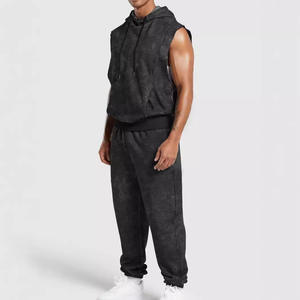 Conjunto de Sudadera con Capucha sin Mangas para Hombre Temu, Gris, Negro, Azul Marino, Verde Militar, Caqui, Poliéster, Ropa Informal DF-4956 - Product Image 1