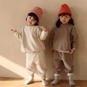 Baby Clothes For Girls Crew Neck Plain Sweater Oversized Sweatsuit Boys Tracksuit Kids 2 Piece Sets Unisex