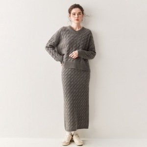 Women's Cashmere Wool <b>Knitted</b> <b>Set</b> Two Pieces V-neck Cable Sweater Pullover Skirt Suit Elegant <b>Set</b> Dress Soft Autumn Winter Thick - Product Image 4