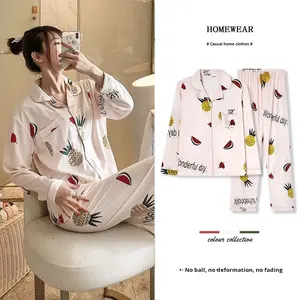 Vente directe pour le commerce extérieur, ODM, pyjama pour <span class=keywords><strong>femme</strong></span> respirant, printemps automne, col rabattu, cardigan ample, mignon, dessin animé, ananas - Product Image 3