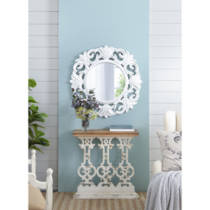 Classic Vintage <b>White</b> Wash Console Table 32x12x32 Brown Wood Top Wall <b>Display</b> Shelf - Product Image 3
