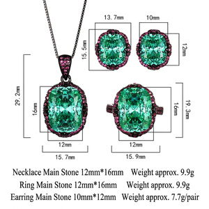 Conjuntos de Joyería de Cobre Ecológicos y Elegantes para Mujer, con Circonita Verde de 12*16mm, Baño de Oro Negro, Estilo Vintage, Conjunto a Juego para Boda - Product Image 4