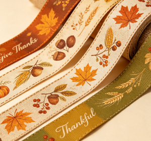 Satin Hanukkah Luxury Hot-stamp Ribbon Maple Leaf <b>Pinecone</b> Wheat Blessing Print Organza Durable Decorative Tape Gift Wrapping - Product Image 1