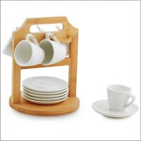 Tasse à café espresso en porcelaine blanche sur support en bambou Tasse en céramique de luxe légère Coffret cadeau Tasse à café en céramique