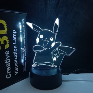 Lampe de nuit à illusion 3D <span class=keywords><strong>Pikachu</strong></span>, 7/16 couleurs changeantes progressivement, télécommande tactile, lampe de table USB Anime pour chambre à coucher, cadeaux de vacances - Product Image 4