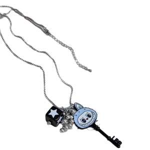 Lateefah moda aleación tamiz aceite goteo Labubu llavero colgante collar lindo con cuentas para cadena de caja de fiesta para niños - Product Image 1