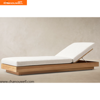 Chaise longue moderne en teck massif, inclinable et réglable, pour l'extérieur, avec coussin épais