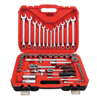 KAFUWELL SS23236A 61 pièces Ensemble d'outils à main multifonctionnels en chrome vanadium rouge, boîte à outils solide, réparation automobile, entretien