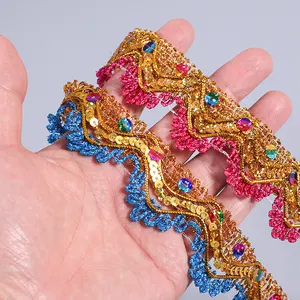 Design Unique Offre Spéciale tissu Crochet bordure dentelle paillettes tressé paillettes dentelle garniture pour bricolage costume de danse