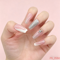 Ongles en forme de cercueil français personnalisés, couleur mauve argentée, avec strass scintillants, service OEM/ODM, marque privée.