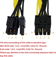 كابل محول طاقة PCI Express ذكر 8 سنون إلى ذكر مزدوج 2X (6+2) مع نحاس PVC للاستخدام الإلكتروني مع مزود طاقة EVGA