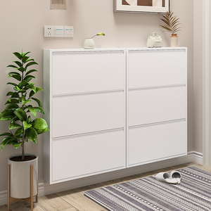 <span class=keywords><strong>Zapatero</strong></span> de metal con 3 cajones abatibles Gabinete de almacenamiento de zapatos de acero montado en la pared y sin montaje - Product Image 4