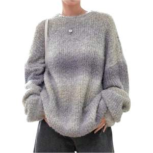 Pull tricoté surdimensionné vintage personnalisé pour femme, col rond, manches longues, anti-boulochage, chaud, pour l'hiver - Product Image 1