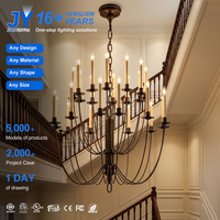 Lustre d'escalier professionnel en fer forgé de style américain vintage avec contrôle par interrupteur, lumière LED blanc chaud