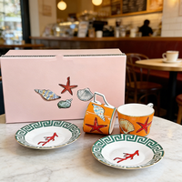Ensemble de 2 tasses et 2 assiettes en porcelaine fine, résistant à la chaleur, avec illustration personnalisée créative, design moderne et luxueux, compatible lave-vaisselle et micro-ondes