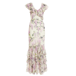 مخصص الصيف عالية مخصر صغير أبيض الشيفون الأزهار زخارف فستان طويل المرأة - Product Image 5