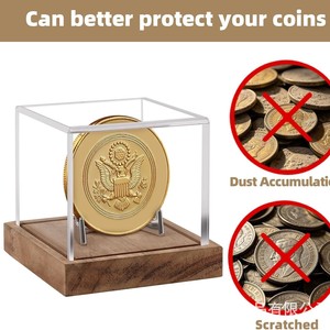 Boîte de présentation pour pièces de monnaie en acrylique, socle pour médailles et récompenses de vétéran, couvercle transparent en bois anti-poussière, boîte de rangement pour pièces commémoratives - Product Image 5
