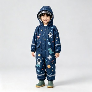 Imperméable une pièce pour enfants, motif dinosaure et espace, avec bandes réfléchissantes et visière transparente, idéal pour le jardin et le cyclisme des tout-petits - Product Image 3