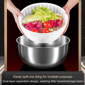 Essoreuse à salade manuelle en acier inoxydable avec bol 5L pour fruits et légumes - Product Image 5