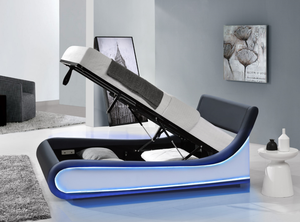 Cabecero de tamaño King personalizado, plataforma de almacenamiento de cuero, altura ajustable, con luz LED, venta al por mayor - Product Image 3