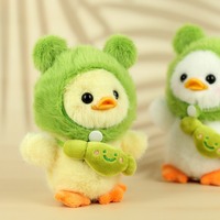 Porte-clés en peluche mini canard mignon avec capuche de grenouille verte, breloque de sac, pendentif, ornement, cadeau d'anniversaire pour filles