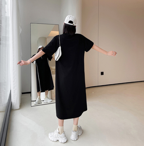 2023 vente chaude manches courtes robe d'été Fit taille conception fermeture éclair une ligne robe tenue décontracté femmes t-shirt robe - Product Image 4