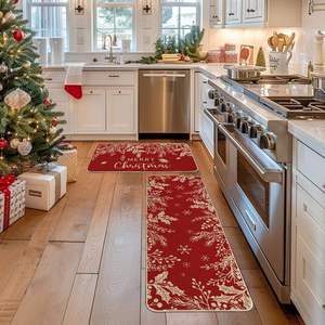 Skymoving Nouveau Lot de 2 <span class=keywords><strong>Tapis</strong></span> de <span class=keywords><strong>Cuisine</strong></span> Rouges de Noël Lavables en Caoutchouc Antidérapants pour Sol - Product Image 2